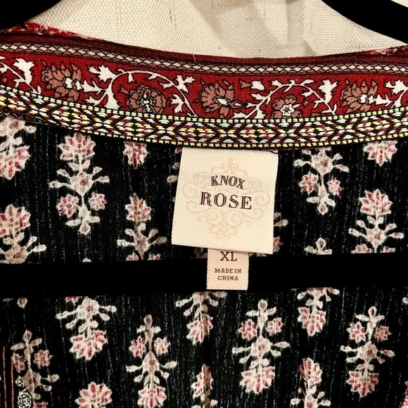 Knox Rose Black and Red Floral Long Bell Sleeve Boho Maxi Dress EUC - Picture 3 of 3